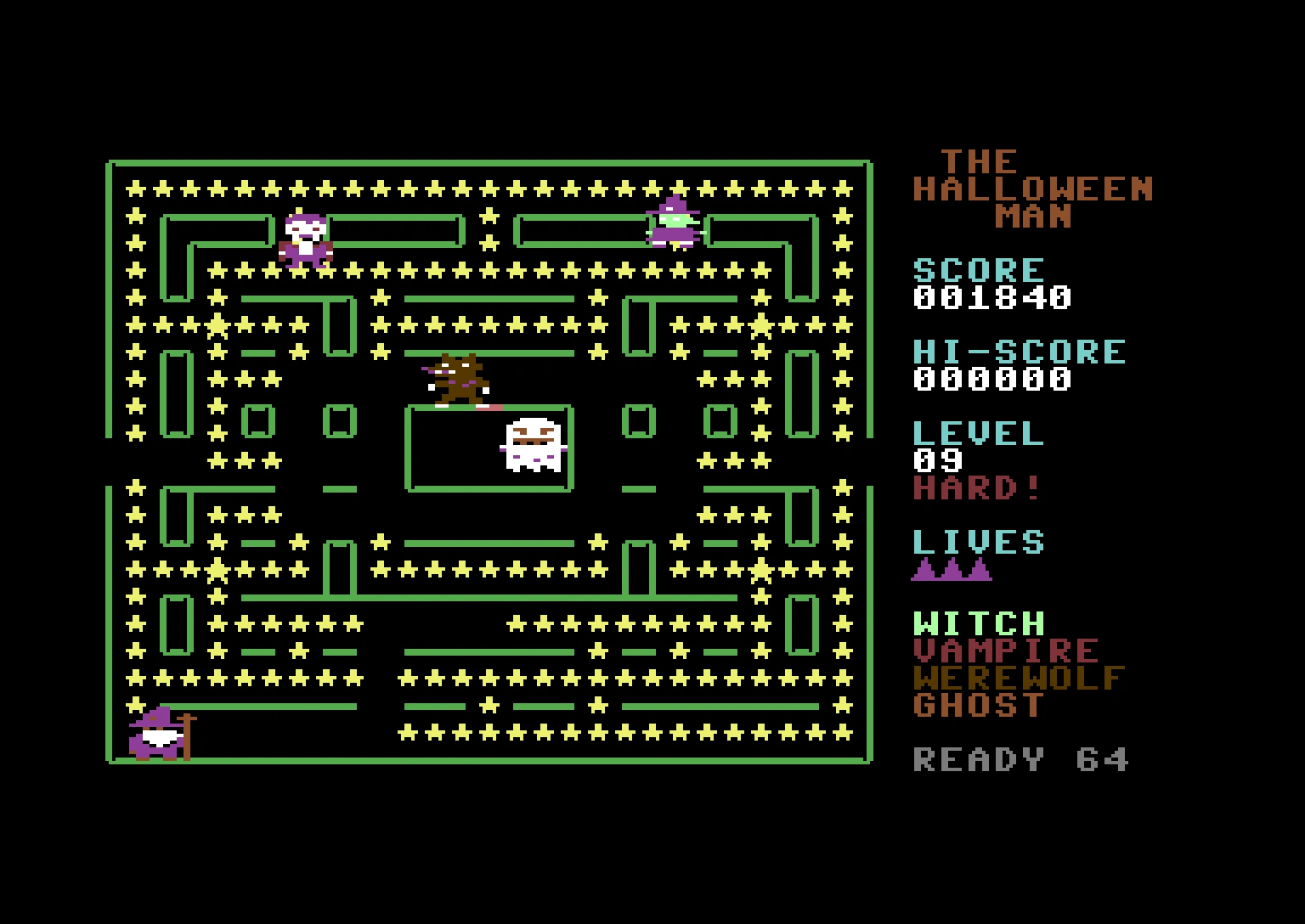Level 9 hard maze from THE HALLOWEEN MAN, published by ready64. © 2026 READY 64.